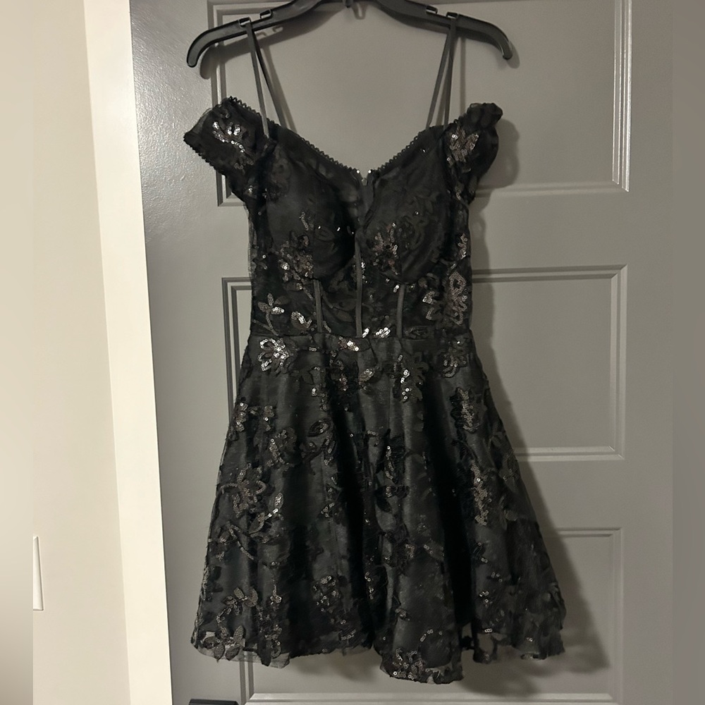 Black sequins off the shoulder homecoming dress